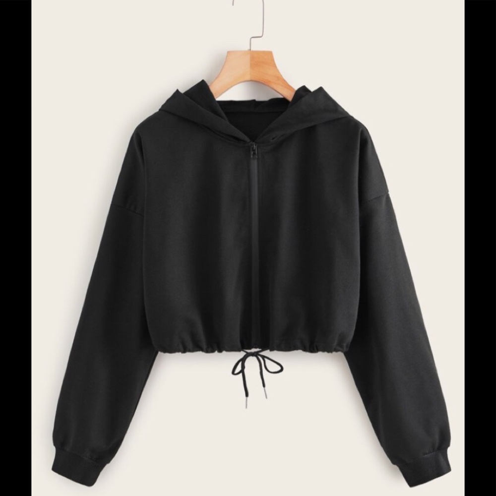 Black Hoodie Zip Up Crop Top